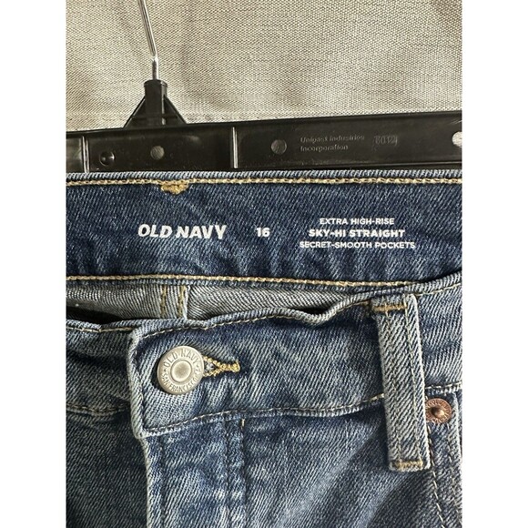 Old Navy Blue Sky-Hi Straight Raw Hem Button Fly High Rise Jeans Women's Size 16 - Picture 4 of 7